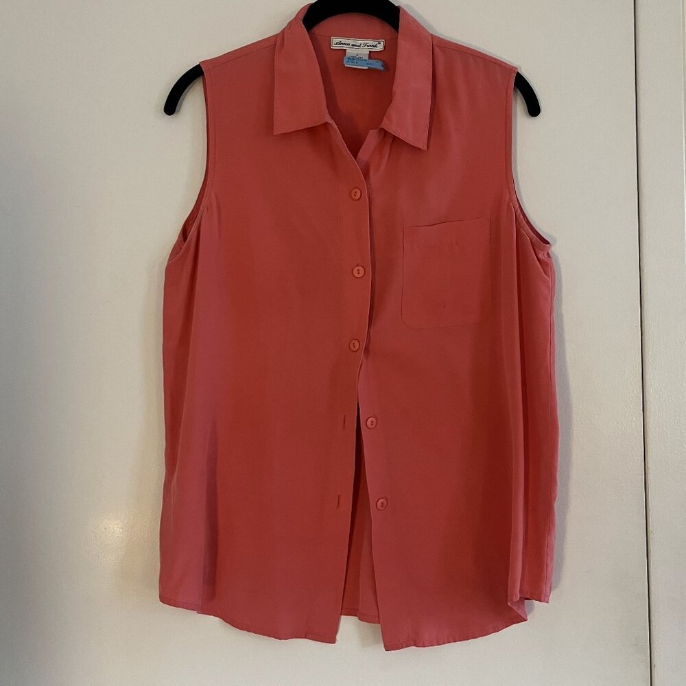 Vintage Anna & Frank Size S 100% Silk Sleeveless Coral Top